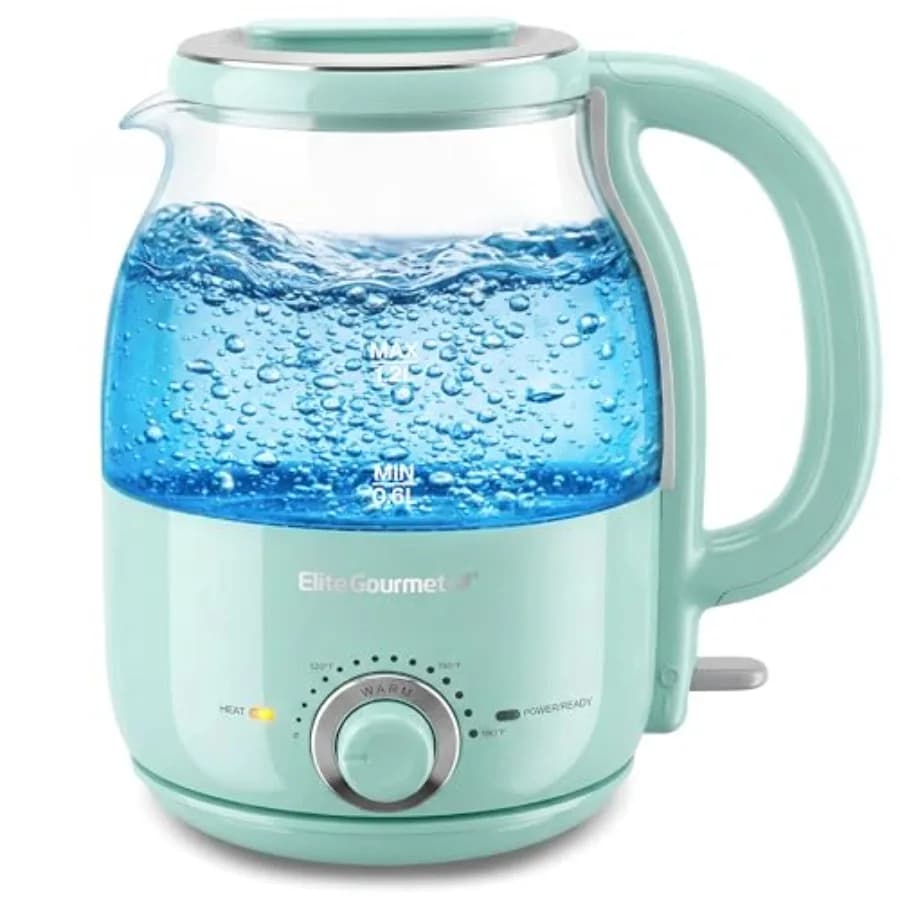 Bollitore Elettrico in Vetro da 1.2L, 1200W, Ebollizione Rapida, Controllo Temperatura Regolabile e Mantenimento Calore, Vetro Borosilicato Senza BPA, Spegnimento Automatico
