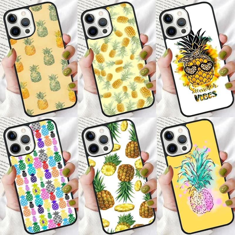Cover Morbida Protettiva per iPhone 17 Air 16 Pro Max 15 14 Plus 12 13 con Motivo Ananas Estivo