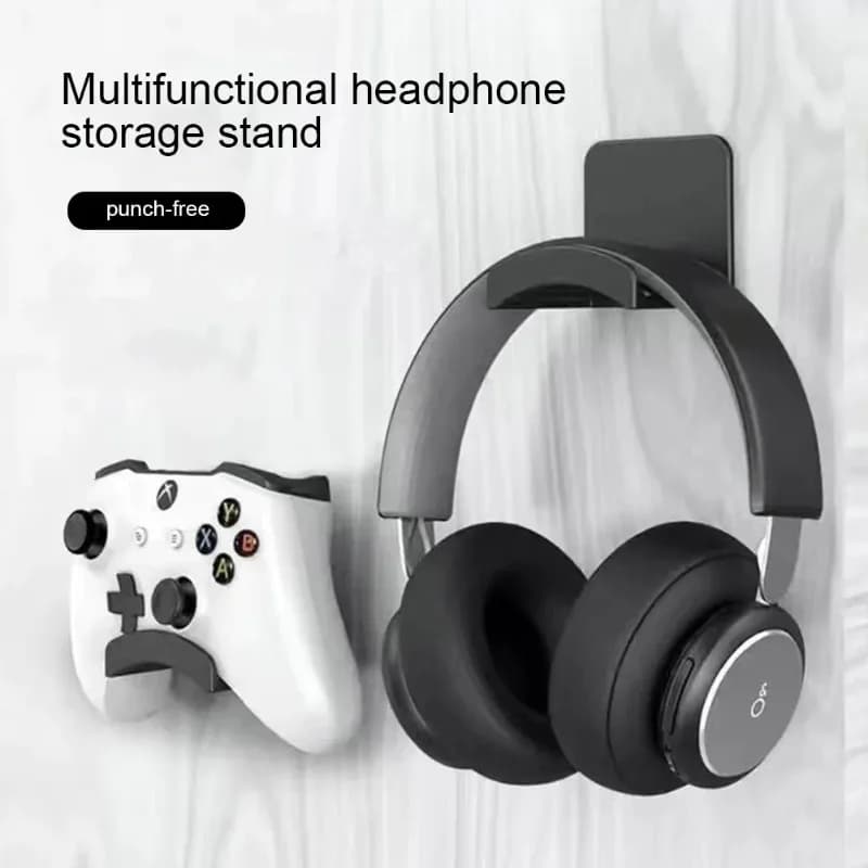 Self Adhesive Wall Mount Headphone Hanger Curved Under Desk Gaming Headset Rack Universal Game Controller Bag Storage Holder