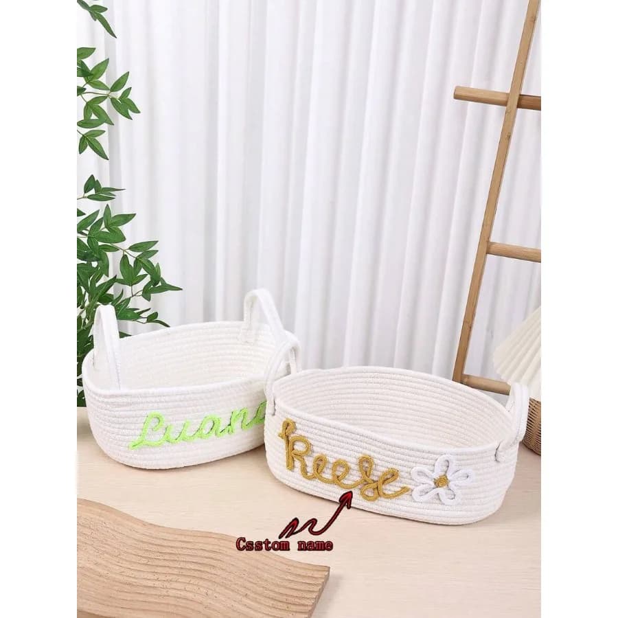 Cesto Portaoggetti in Corda Intrecciata Personalizzato con Nome, Cesto per Giocattoli e Bucato, Design Carino, Regalo per le Feste, Organizzazione per la Cameretta del Bambino