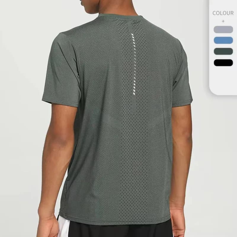 T-shirt da uomo estiva in seta di ghiaccio ad asciugatura rapida Fitness da corsa Girocollo allentato Allenamento che tocca il fondo Sport Basket a maniche corte