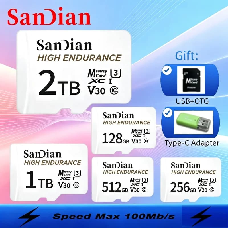 Scheda Micro TF SD 2026 da 128GB V30 U3 C10 ad Alta Resistenza e Prestazioni Elevate per Fotocamera, Drone, Dash Cam, Monitor