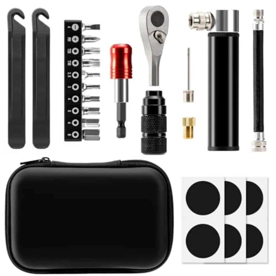 Kit di Riparazione Bici con Mini Pompa e 10 Punte Magnetiche - Multiutensile in Lega per Bicicletta, MTB, Ciclismo su Strada - Portatile e Multifunzione
