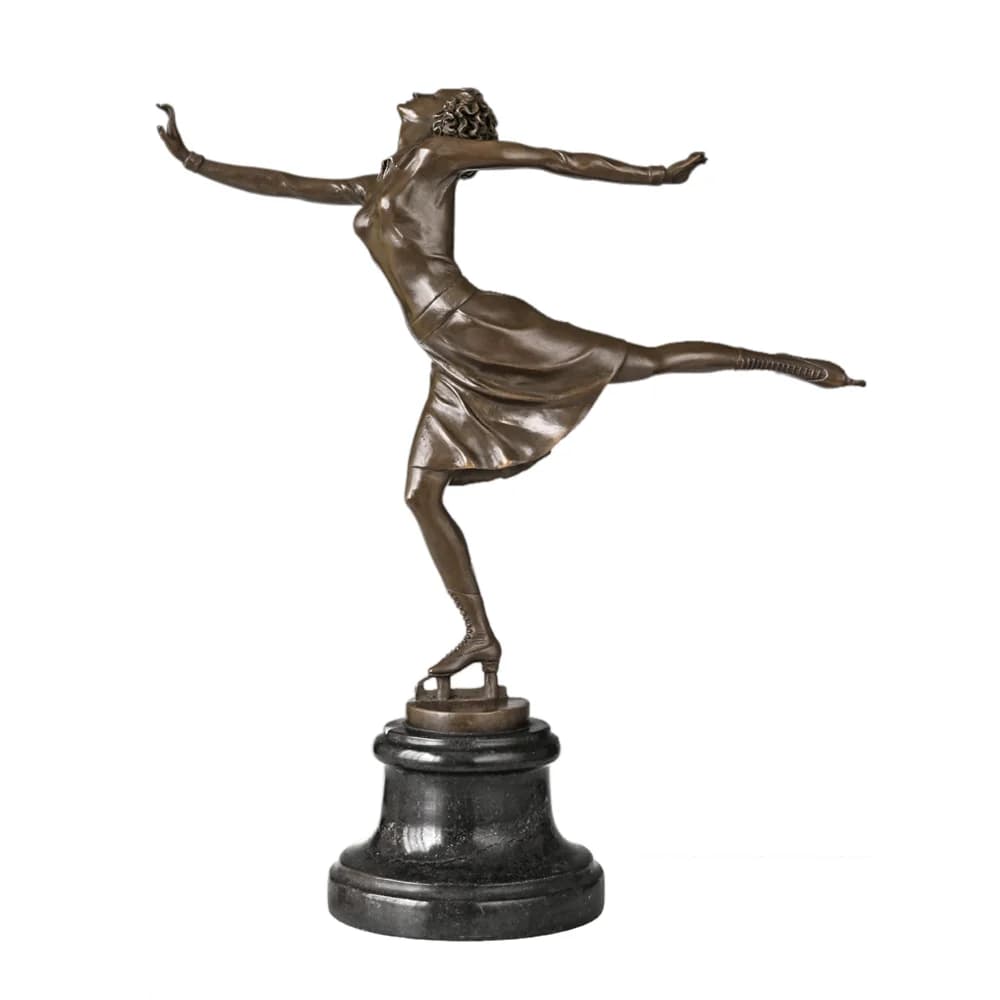 36 cm bronzo danza pattinaggio ragazza statua femminile pattinaggio su ghiaccio ballerino figurine scultura regali artistici decorazione della casa