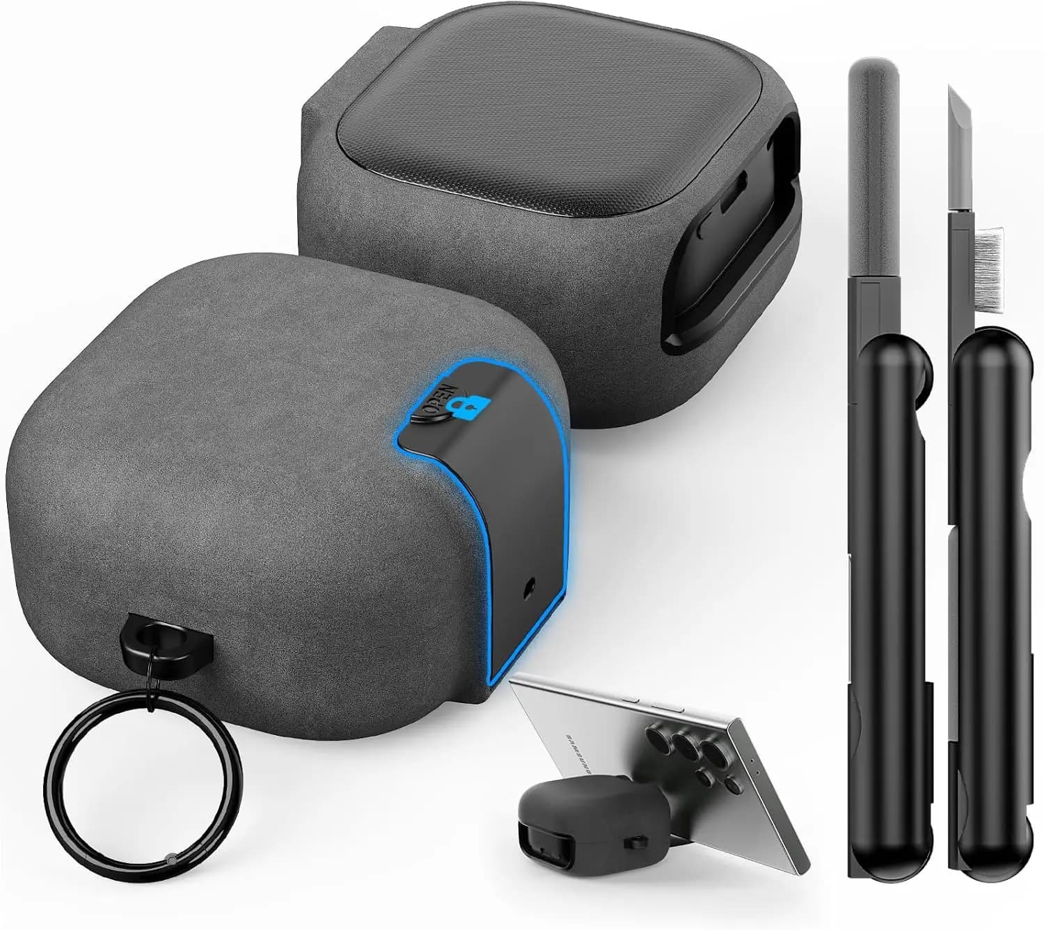 Custodia per Samsung Galaxy Buds 4 Pro con supporto per telefono e chiusura di sicurezza, compatibile con la ricarica wireless, per uomo