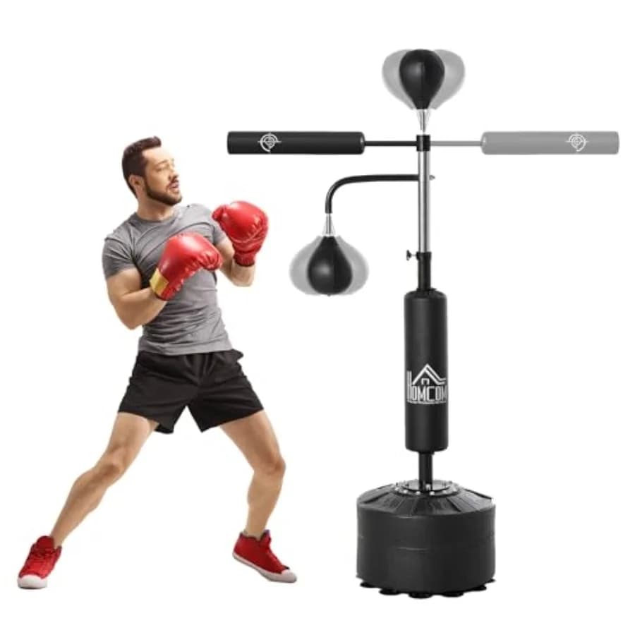 4-in-1 self-supporting boxing bag for Adults with Fast Sacco and Sacco Reflex, Adjustable boxing training in height with 360° rotation