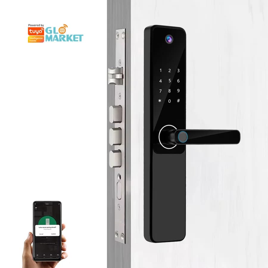 Glomarket Tuya Smart Lock APP Telecomando Schermo HD Telecamera grandangolare Wifi Riconoscimento delle impronte digitali con campanello