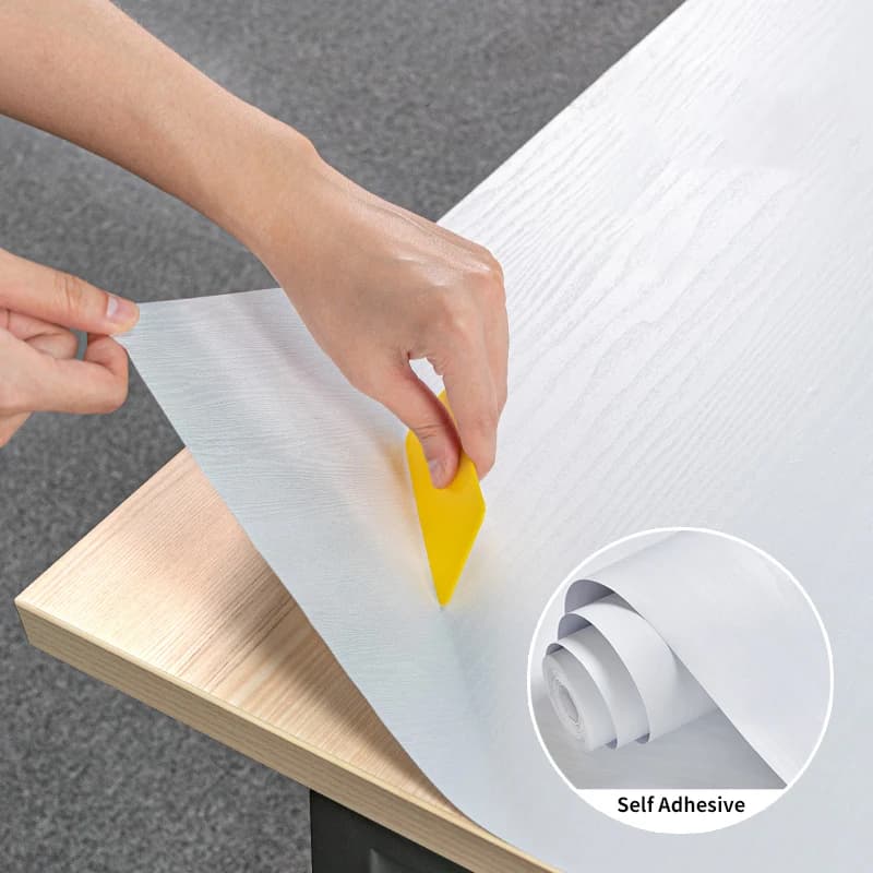 Pellicola decorativa impermeabile in PVC Carta da parati bianca in legno Adesivi autoadesivi Armadio da cucina Camera da letto Guardaroba Mobili Ristrutturazione