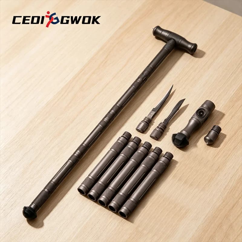CEOI GWOK New Arrival Durable Walking Sticks Collapsible Trekking Poles T Handle Hiking Cane 5 Section Walking Cane