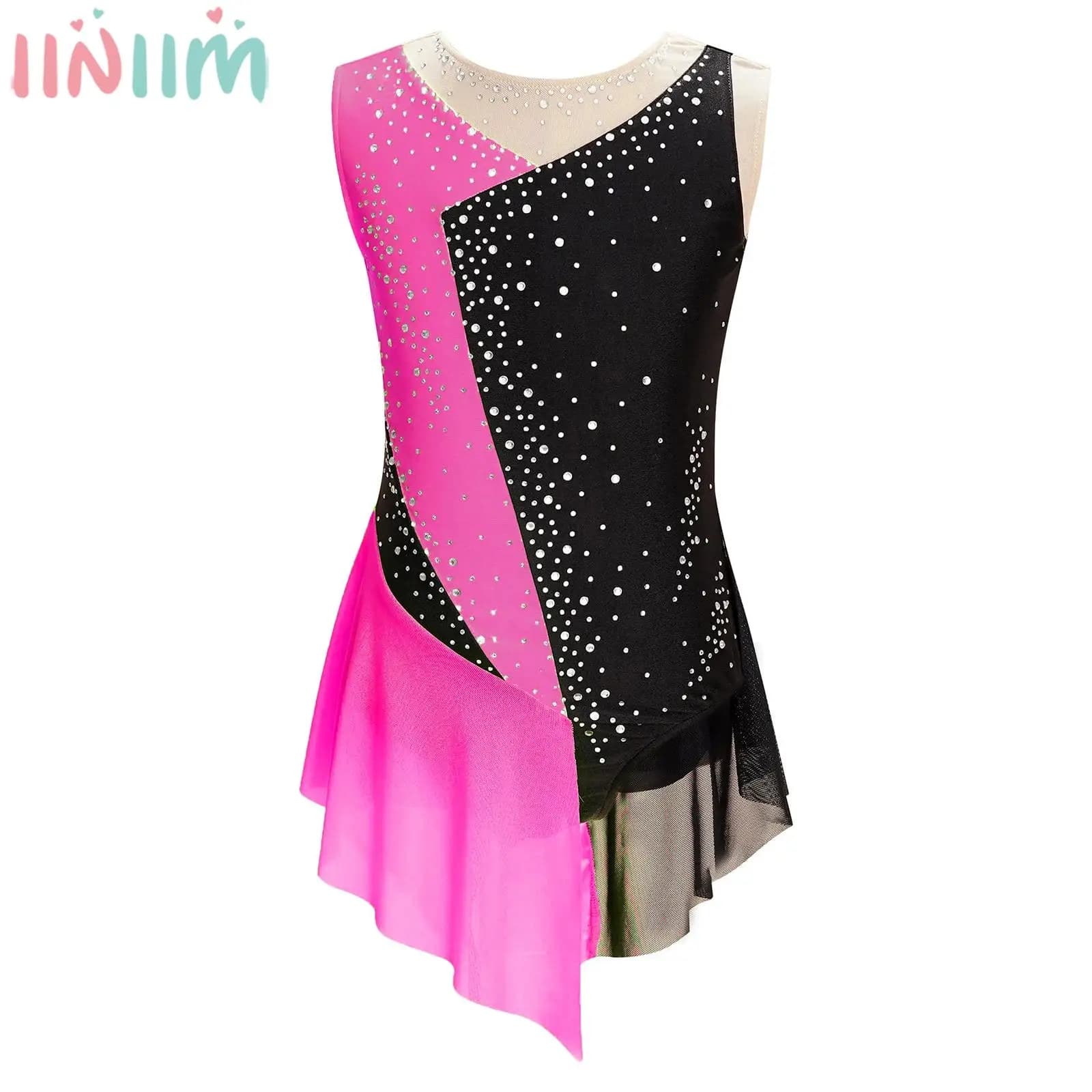 6-16Y Ragazza Senza Maniche Pattinaggio di Figura Body Vestito Balletto Ginnastica Ritmica Danza Lirica Body Performance Sul Palco Dancewear