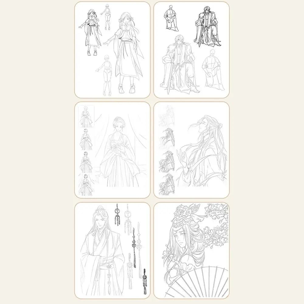 Anime Characters Hand Painted Tutorial Book Comics Girl Boy Practicing Line Draft Practice Books Sketching Learning