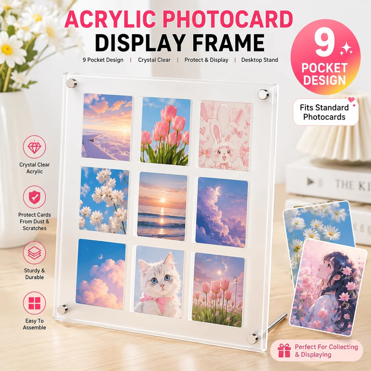 Acrylic Photocard Display Frame 8 Pocket Card Holder Desktop Photo Display Stand Transparent Picture Frame