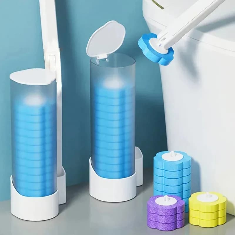 Disposable Toilet Brush Set with Long-Handled Cleaning Tool And Sterile Replacement Heads Toilet Cleaner Set