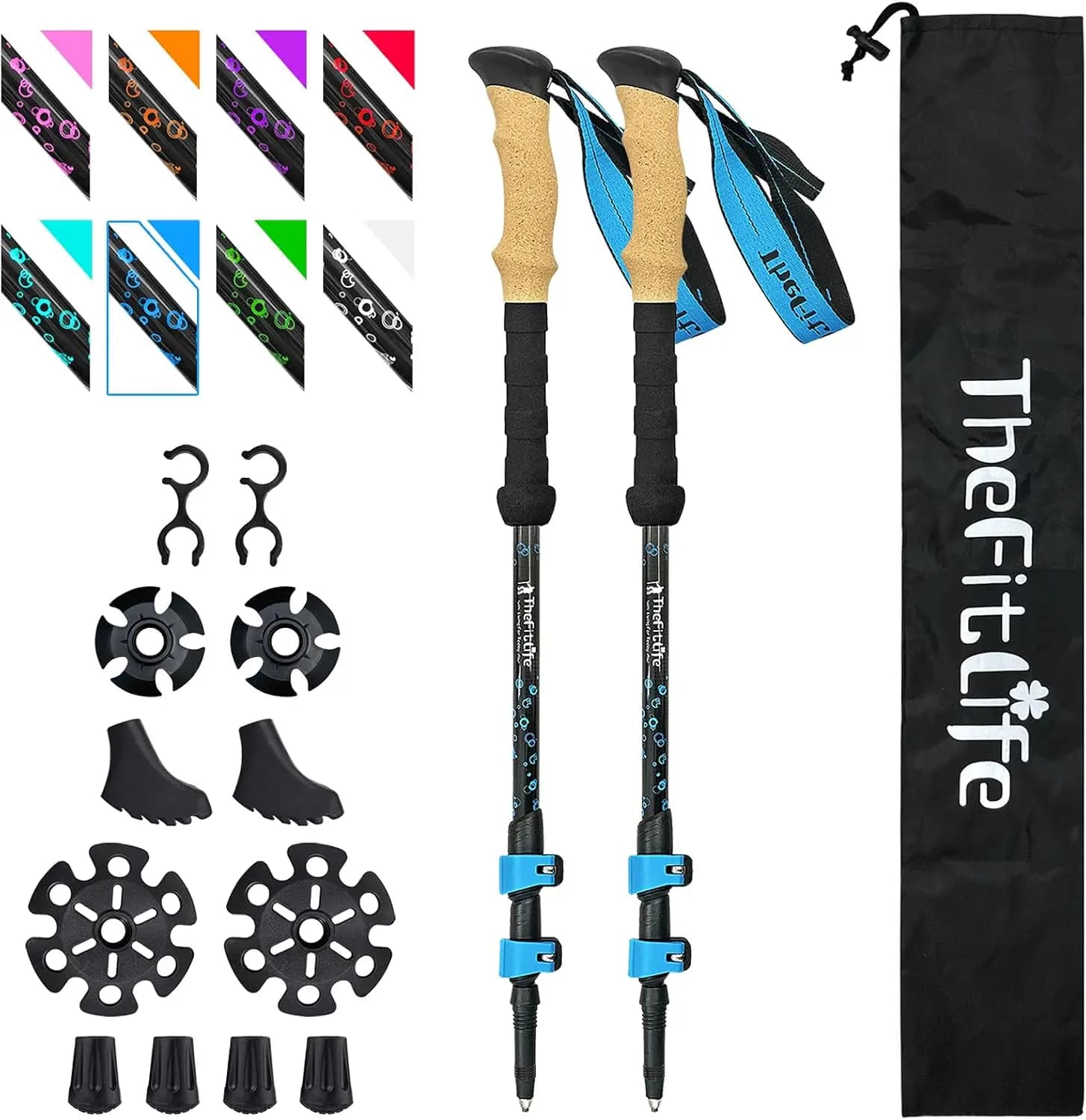Carbon Fiber Foldable Trekking Sticks with EVA Cork Grips, Ultralights for Hiking, Camping and Backpacking