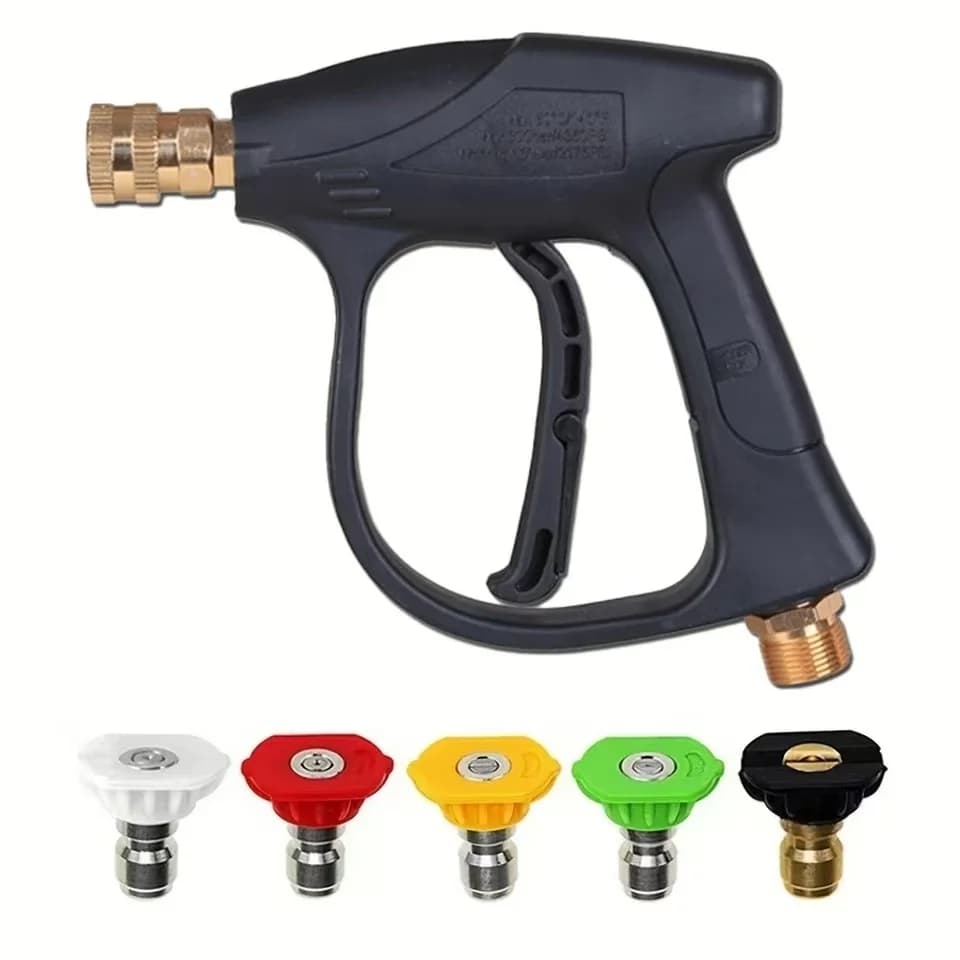 Set Pistola ad Acqua ad Alta Pressione in Alluminio con 5 Ugelli a Connessione Rapida per Lavaggio Auto e Pulizia Giardino, Raccordo Tubo 1/4 Pollici M22-14