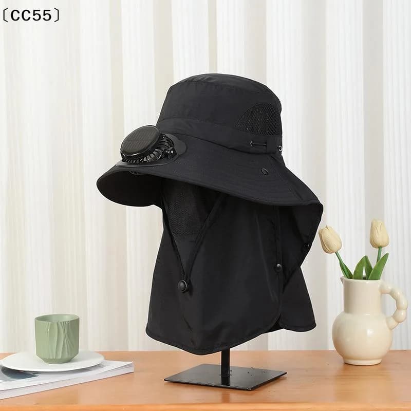 Cappello da uomo con pannello solare, a tesa larga, con scialle, per pesca, ricarica USB, protezione UV, per esterni〔CC55〕