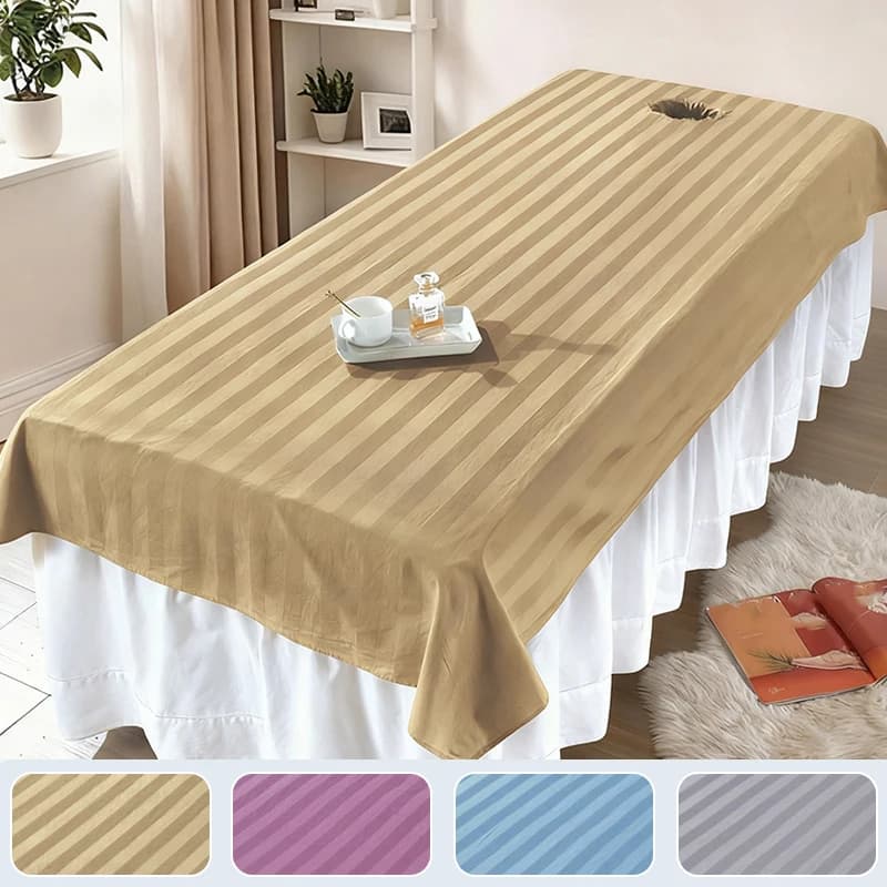 New 1PC Pure Cotton Beauty Salon Bed Sheet Soft Breathable Reusable Beauty Massage Table Set Bed Sheet Solid Color Simple Stripe