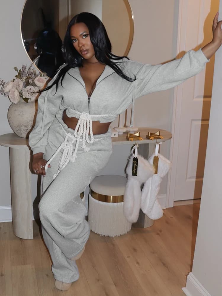 Sisterlinda Set casual in 2 pezzi da donna, tuta sportiva con cerniera e cappuccio, giacca con cerniera e pantaloni a falce, abbinati, sportivi, elasticizzati, streetwear