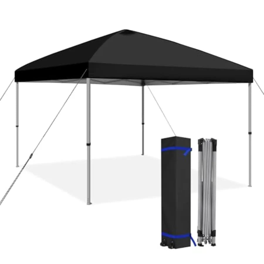 Tenda per eventi all'aperto: gazebo pop-up 10x10 piedi con montaggio rapido, riparo portatile in poliestere nero per campeggio, spiaggia, mare