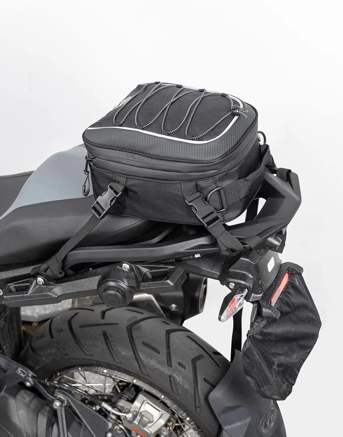 Borsa da coda per moto Borsa per sedile posteriore per moto a doppio uso con copertura antipioggia impermeabile Borsa piccola per moto espandibile da 7-14 litri St