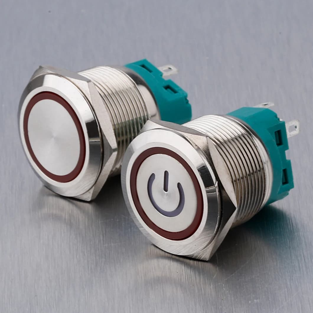 ABILKEEN Interruttore a Pulsante in Metallo da 25MM 6V/24V/220V 3A 1NO1NC Momentaneo/Permanente Impermeabile con Anello Luminoso a LED di Alimentazione