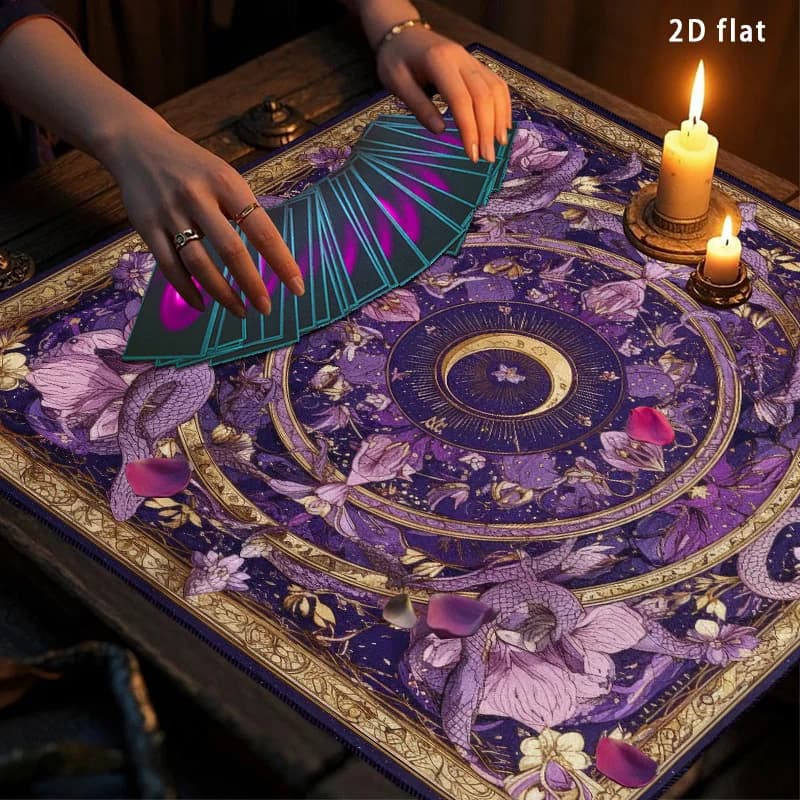 Divination Tarot Tablecloth Mysterious Purple Moon Snake Flower Altar Cloth Fantasy Witchcraft Astrology Oracle Cards Pad Gift