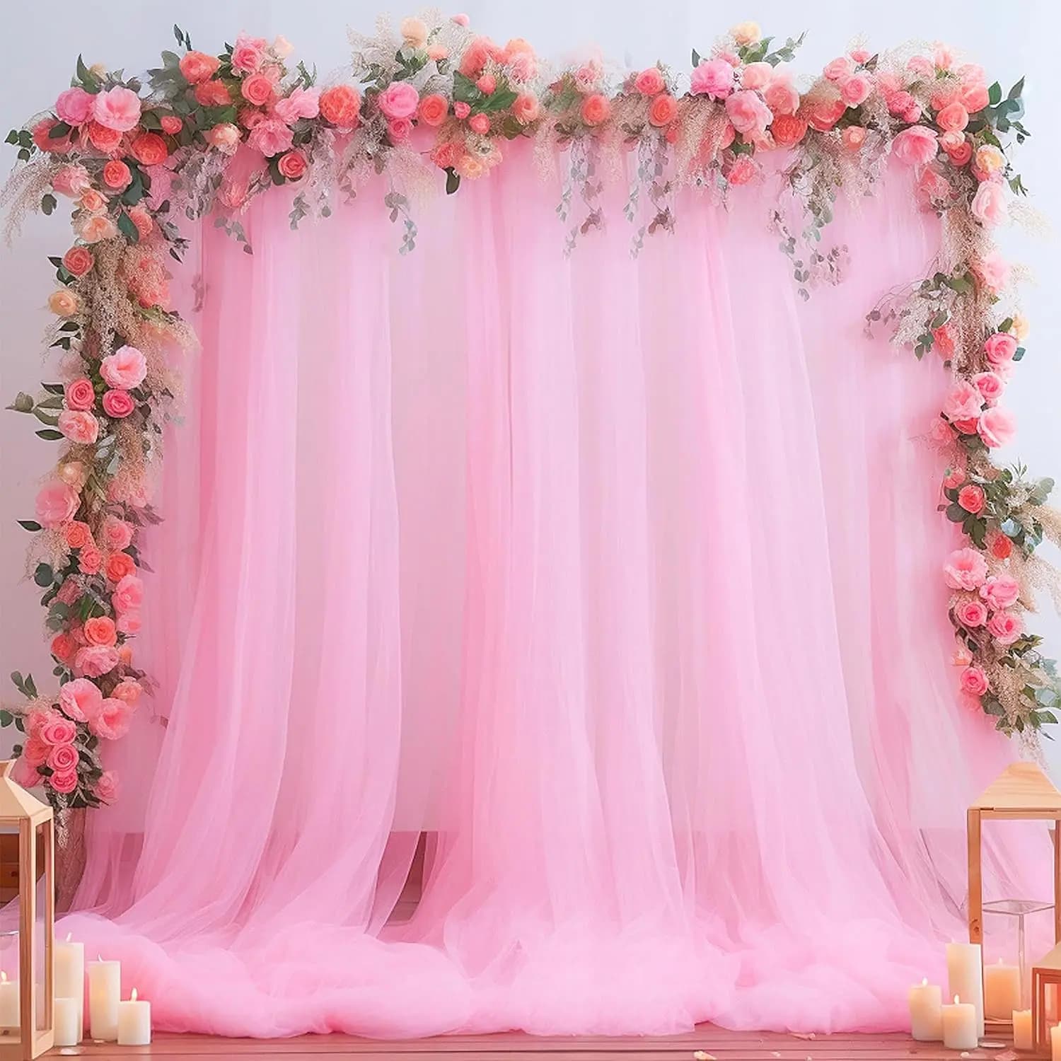 Tenda da sfondo in tulle rosa per feste Baby Shower, tessuto trasparente in organza di tulle per la decorazione di cabine fotografiche di nozze per feste di compleanno
