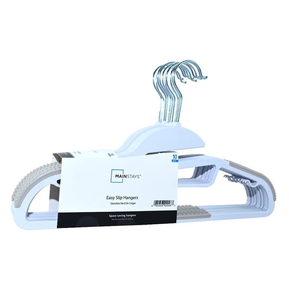 Plastic Hangers Non Slip Clothes Hangers Set of 10 Easy Slip Adult Hangers with Pumice Coating in Arctic White and Grey Colors for Wardrobe