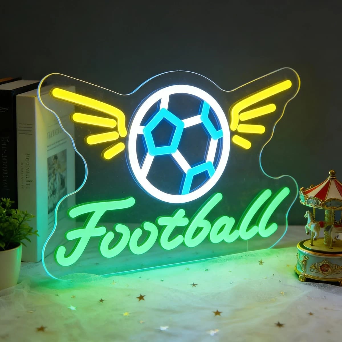 Insegna al Neon LED a Forma di Ali di Calcio, Decorazione da Parete per Camera da Letto, Sala Giochi, Bar, Simbolo di Passione e Libertà, Regalo Unico per Tifosi di Calcio