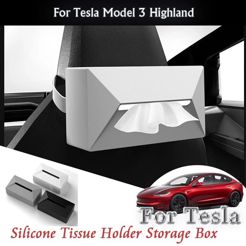 Per Tesla Modello 3 Highland 2024 2025 Auto Porta fazzoletti in silicone Scatola di immagazzinaggio Organizzatore Kit di accessori Modifica interna automatica