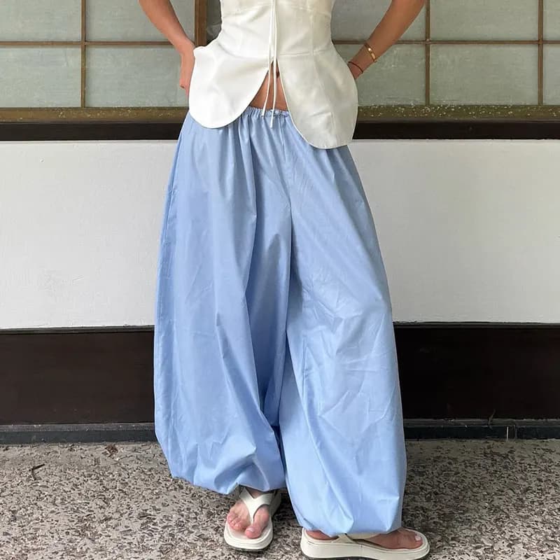 100% Cotton High Quality Women Casual High Waist Bloomers Long Pants Fashion Big Wide Leg Pants Women Clothes Trousers