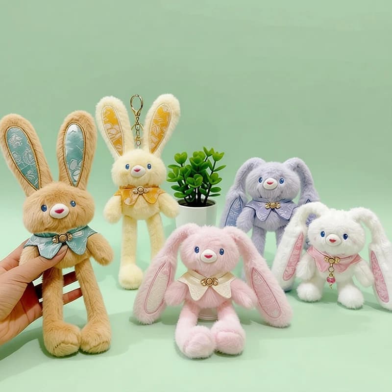 Portachiavi Coniglio Estraibile da 30 cm, Peluche Morbido e Carino, Bambola Coniglietto Imbottita, Ciondolo Creativo per Zaino, Regalo per Bambini e Bambine