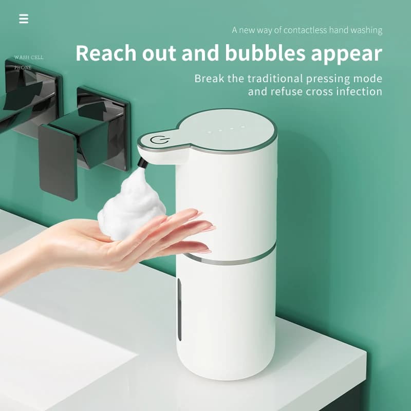 Dispenser di sapone con sensore di ricarica USB disinfettante per le mani completamente automatico ricaricabile Dispenser di sapone in schiuma intelligente montato a parete da 380 ml