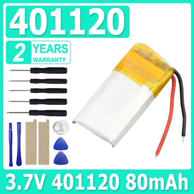 Batteria ricaricabile ai polimeri di litio da 3,7 V Lipo Cells 401120 80 mAh per MP3 MP4 GPS Altoparlante Bluetooth Auricolare Selfie Stick