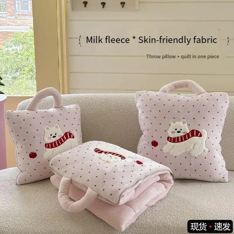 Cuscino in Velluto a Forma di Cucciolo, Coperta Due-in-Uno per Auto e Divano, Coperta Morbida e Spessa in Peluche per Autunno e Inverno