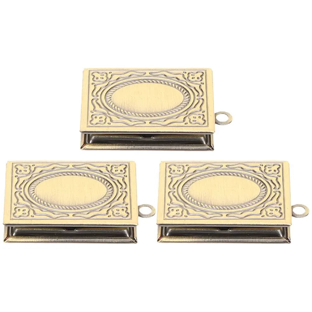 3Pcs Vintage Book Shaped Photo Frame Pendant Necklace Openable Locket Charm Memory Jewelry for Women Girls