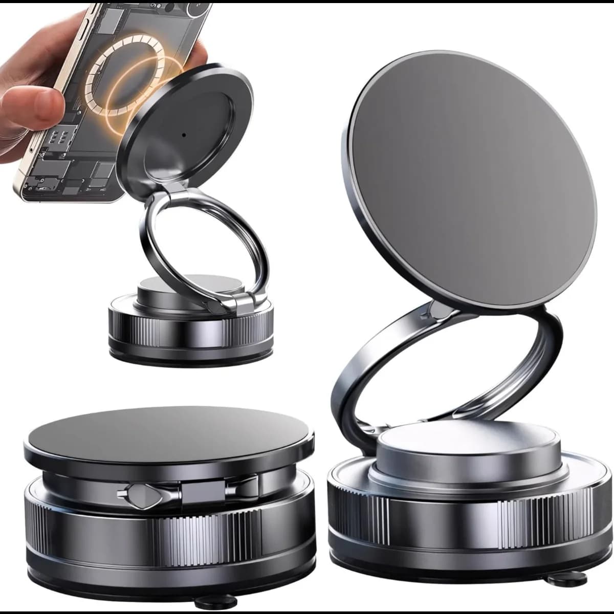 Aggiornato 360 ° Supporto per telefono magnetico sottovuoto, supporto magnetico per telefono per auto, supporto per telefono a ventosa a mani libere per auto/palestra/specchio