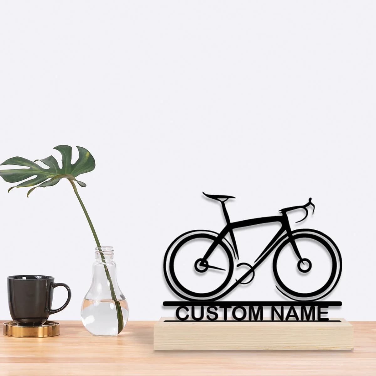 1pc Desktop Metal Ornaments Custom Content With Wooden Base Modern Rural Home Desktop Decorations
