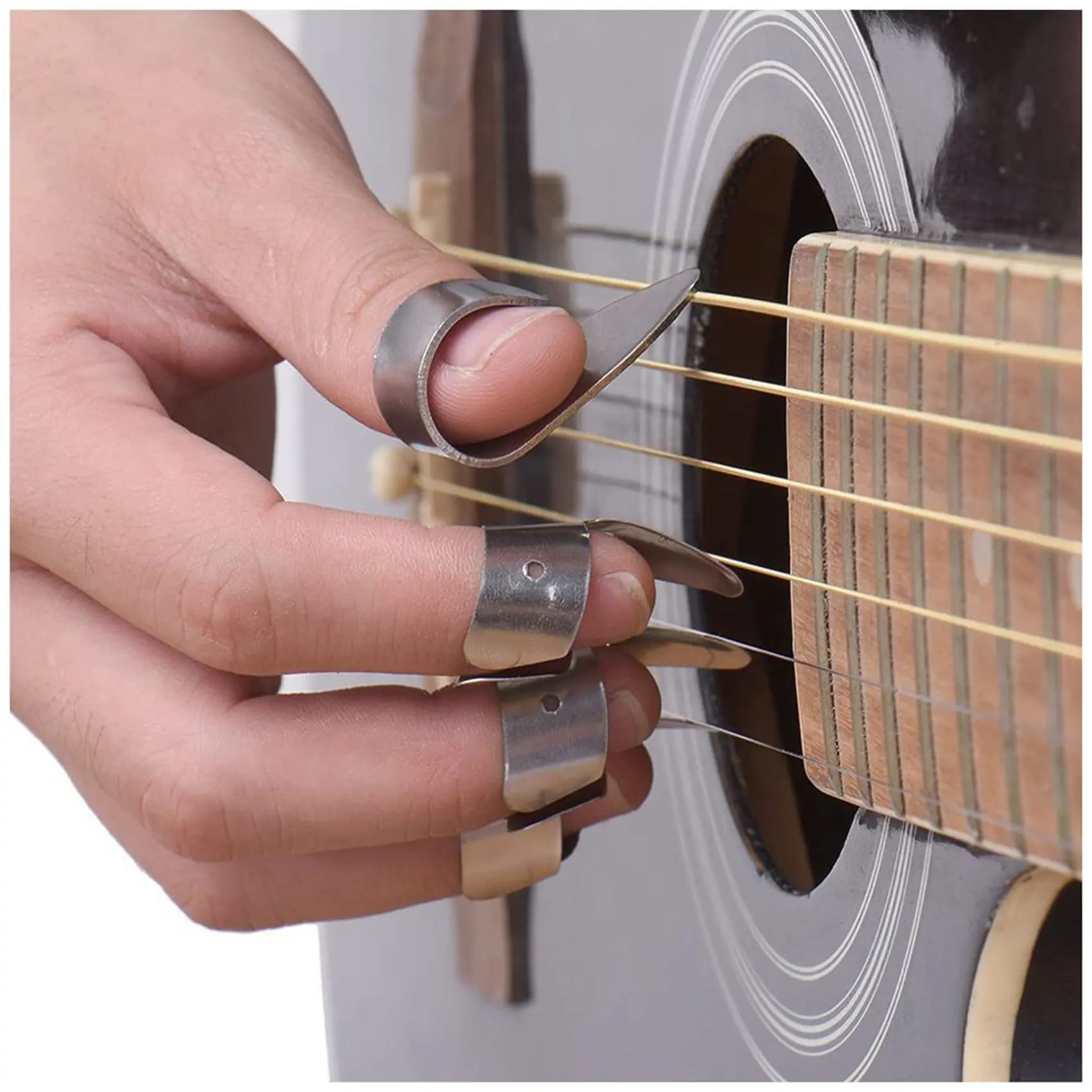 CGDS-6 Set di plettri in metallo per dita + 2 plettri per pollice per chitarra, Dobro, banjo, ecc.