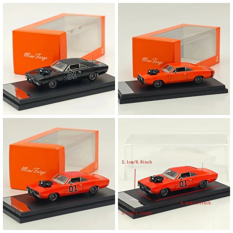 Mini Forge 1:64 Modello in Scala 1969 Charger General Lee con Motore V8 Esposto, Auto in Metallo Pressofuso, Edizione Limitata, Collezione Rara, Regalo in Miniatura