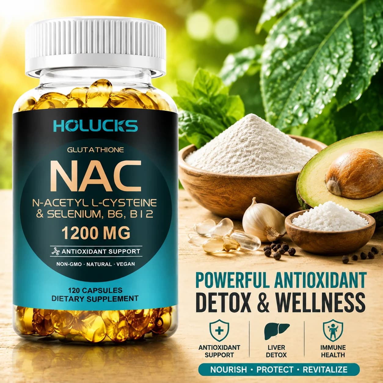 Yimiduk NAC Supplement, with Vitamin C, for Promotes Liver Detox, Skin Protection & Antioxidant Power, Strong Immunity, Non-GMO