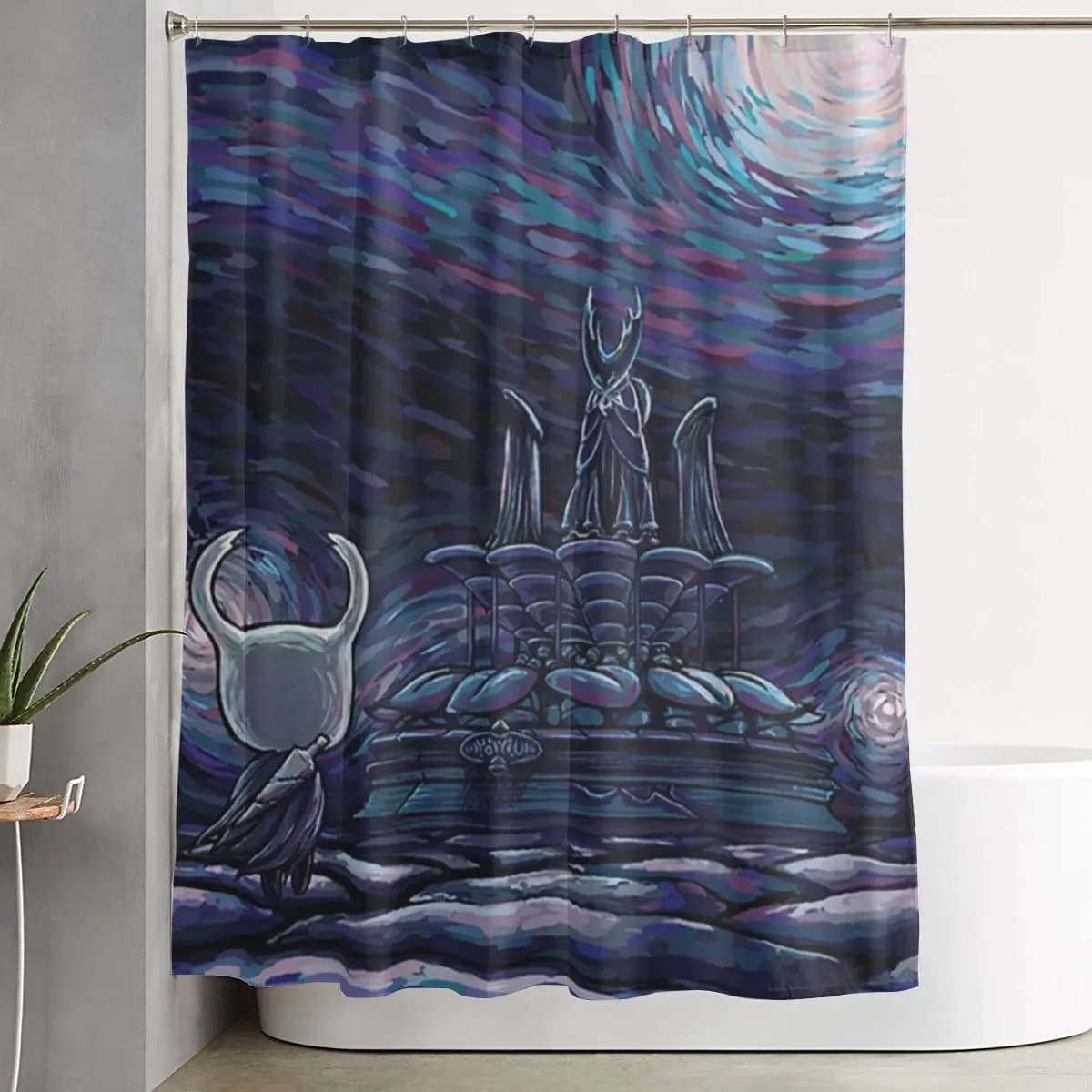 Tenda da doccia Hollow Knight in poliestere impermeabile con ganci