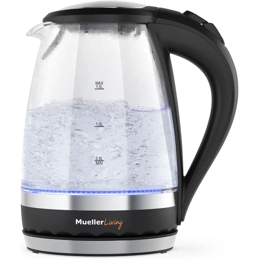1.5 liters and 1500 W electric kettle with LED light and SpeedBoil technology in transparent glass Automatic shutdown and boiling protection