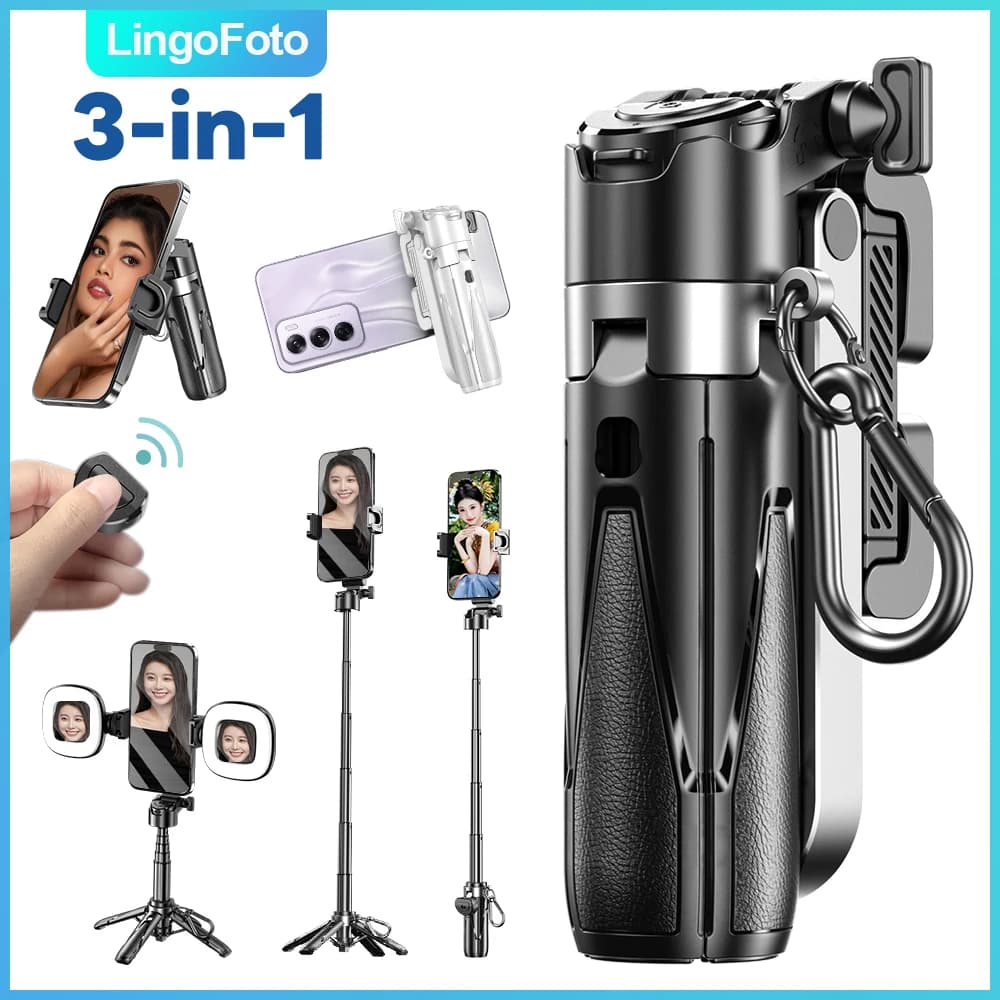 Nuovo mini treppiede Bluetooth Selfie Stick aggiornato, supporto per telefono allungabile portatile con telecomando