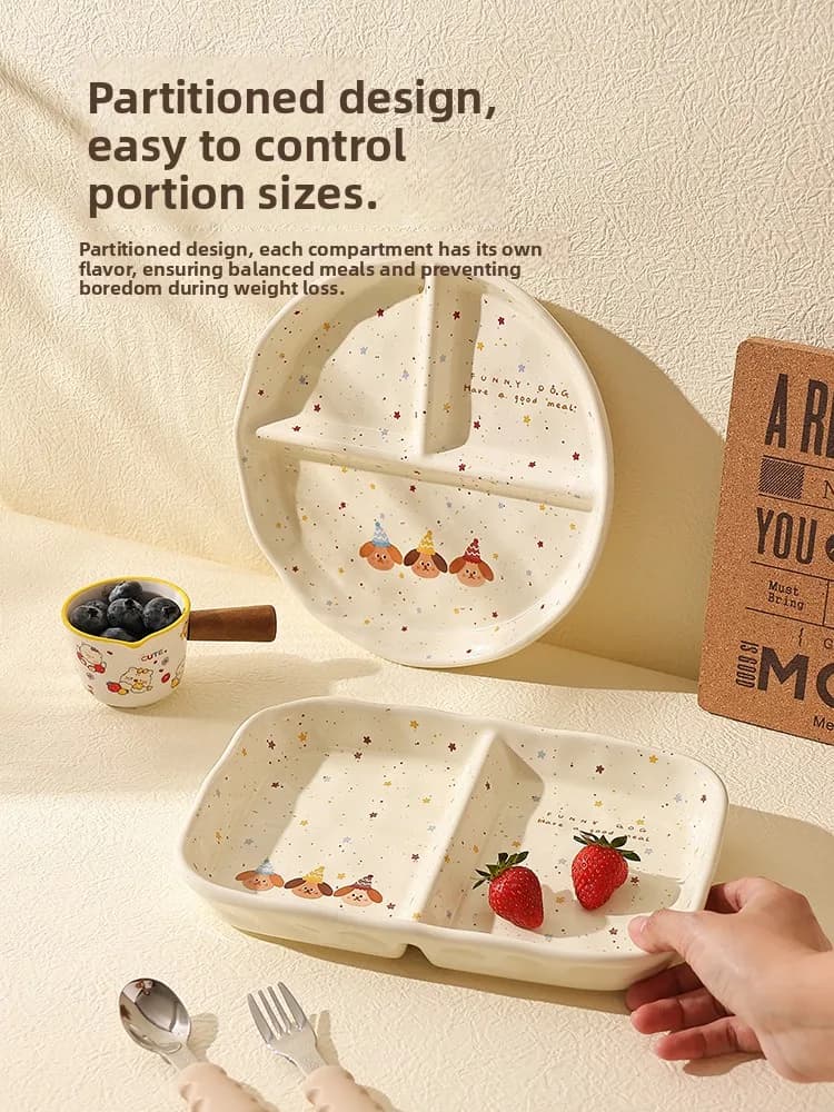 Cerc breakfast dish for weight loss, cute split dish, quantity dish for adults, Korean cartoon design, 8.5 inches