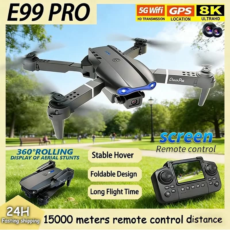 Nuovo Drone E99 Quadricottero Telecomandato con Fotocamera HD 8K e GPS per Fotografia Aerea