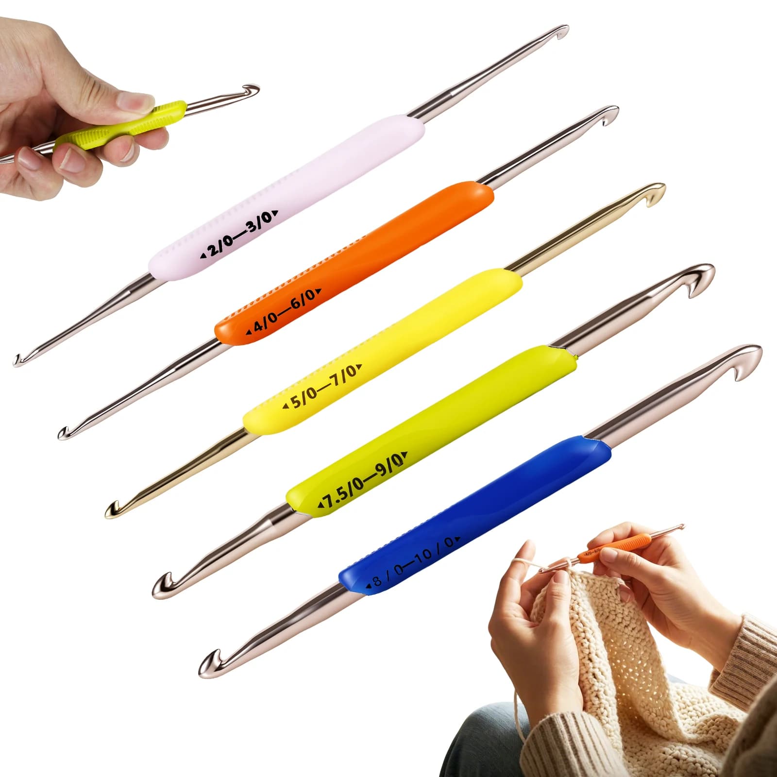 5Pcs Rubber Handle Crochet Hooks Needles Grip Ergonomic Handle Knit Weave Craft Yarn Sewing Tools Crochet Knitting Needles Tool