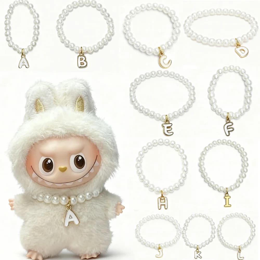 Per 4.0 Labubu Pin for Love Series Accessori pendenti per Mini Labubu Lettera Collana di perle Accessori per bambole