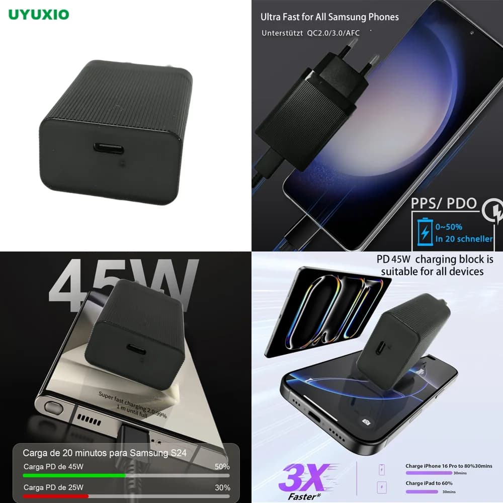 UYUXIO Caricabatterie USB C per cellulare a ricarica rapida PD 4.0 Turbo Wall Adapter 45W Ricarica rapida per iPhone Samsung Xiaomi