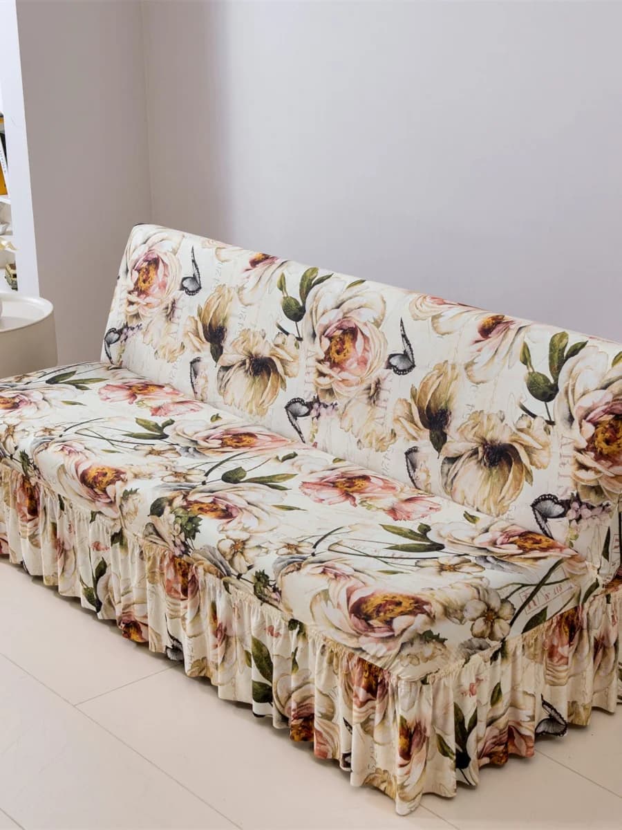 Copridivano Floreale Romantico Senza Braccioli, Copridivano Letto Integrato Universale per Tutte le Stagioni, Protezione Elasticizzata per Divano